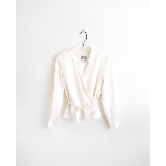 ivory satin blouse long sleeve